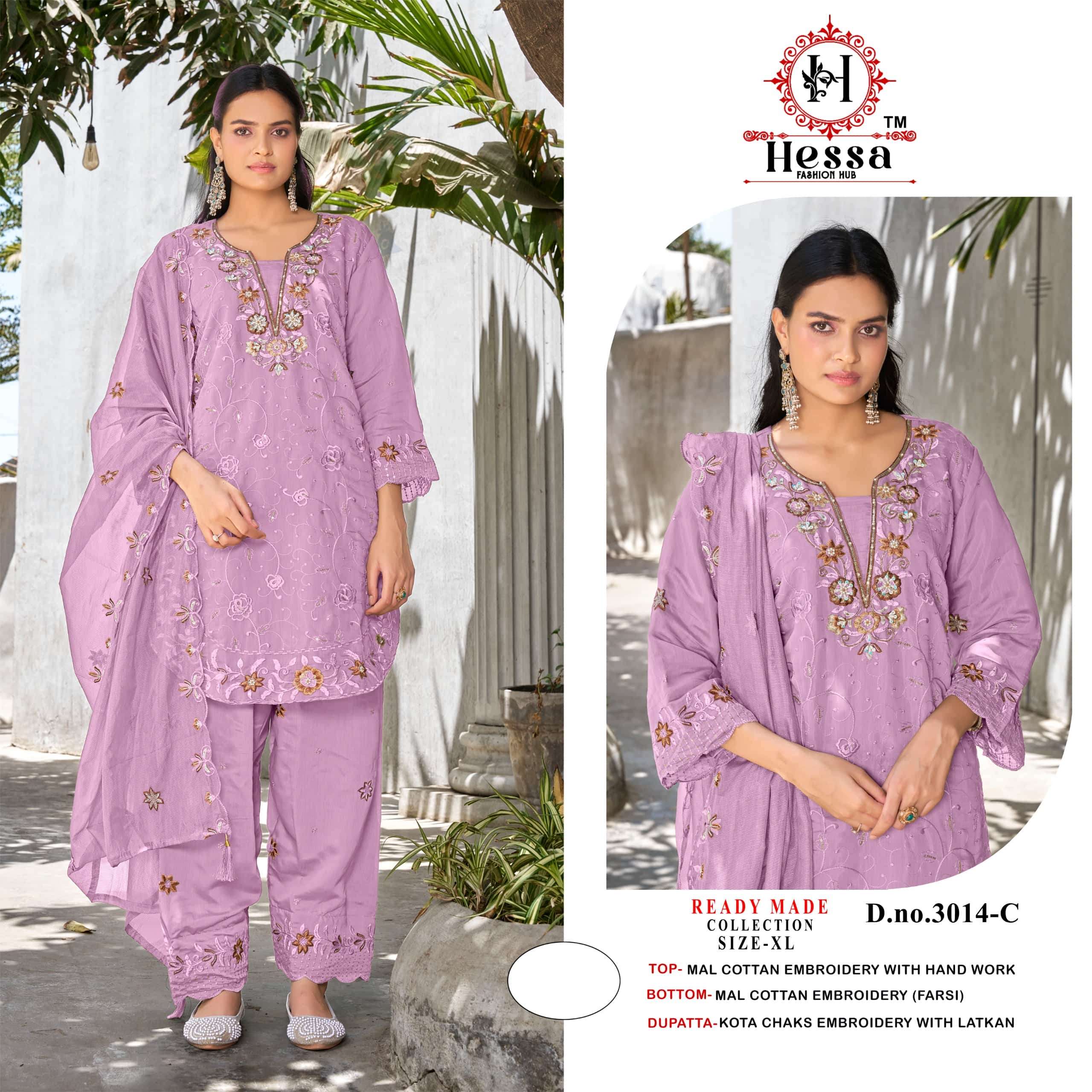 HESSA 3011 Cotton Embroidery Hand Work Pakistani Suit Set Wholesale Collection