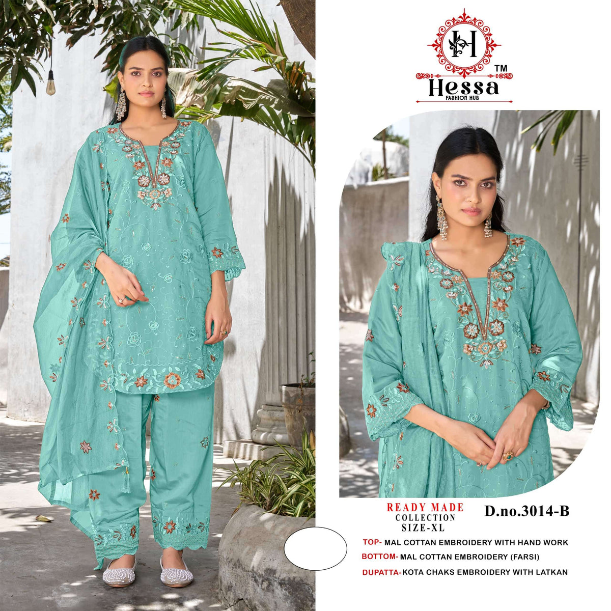 HESSA 3011 Cotton Embroidery Hand Work Pakistani Suit Set Wholesale Collection