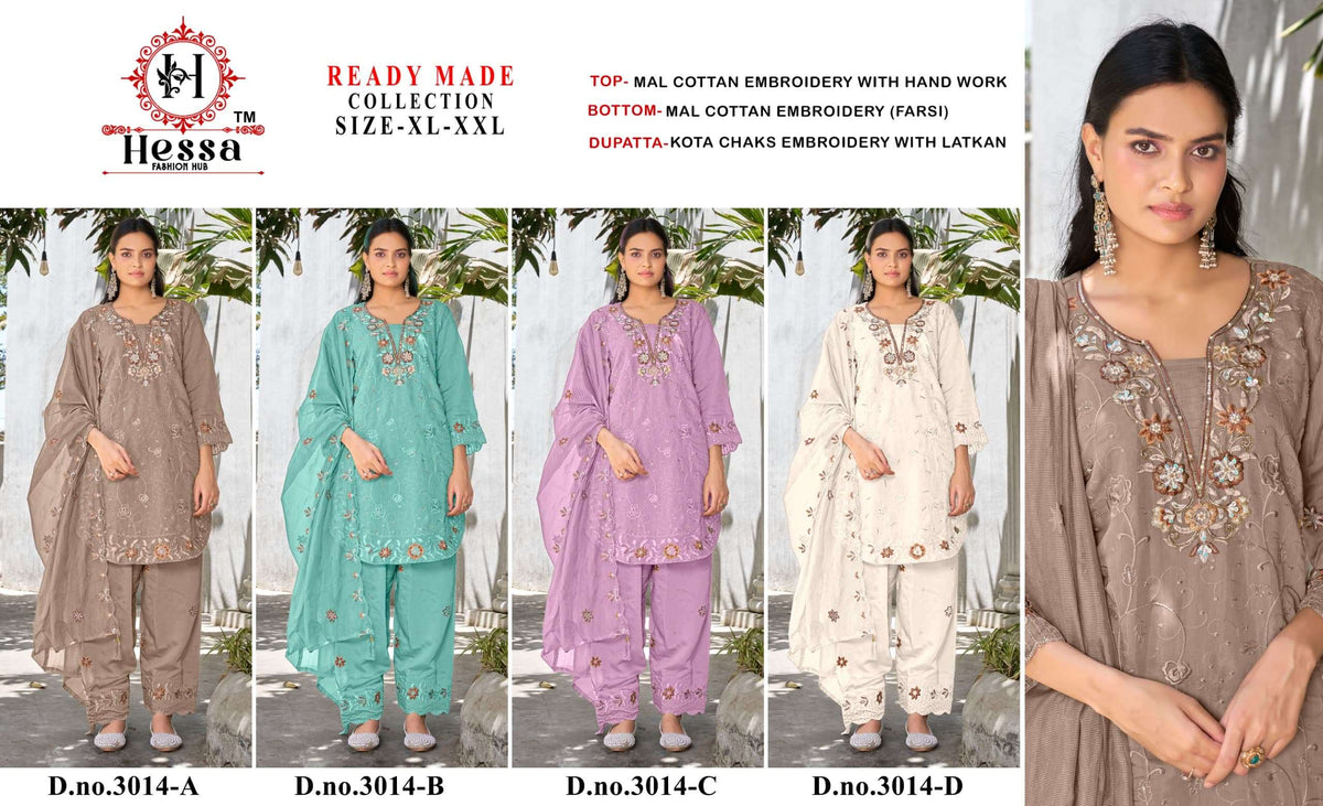 HESSA 3011 Cotton Embroidery Hand Work Pakistani Suit Set Wholesale Collection