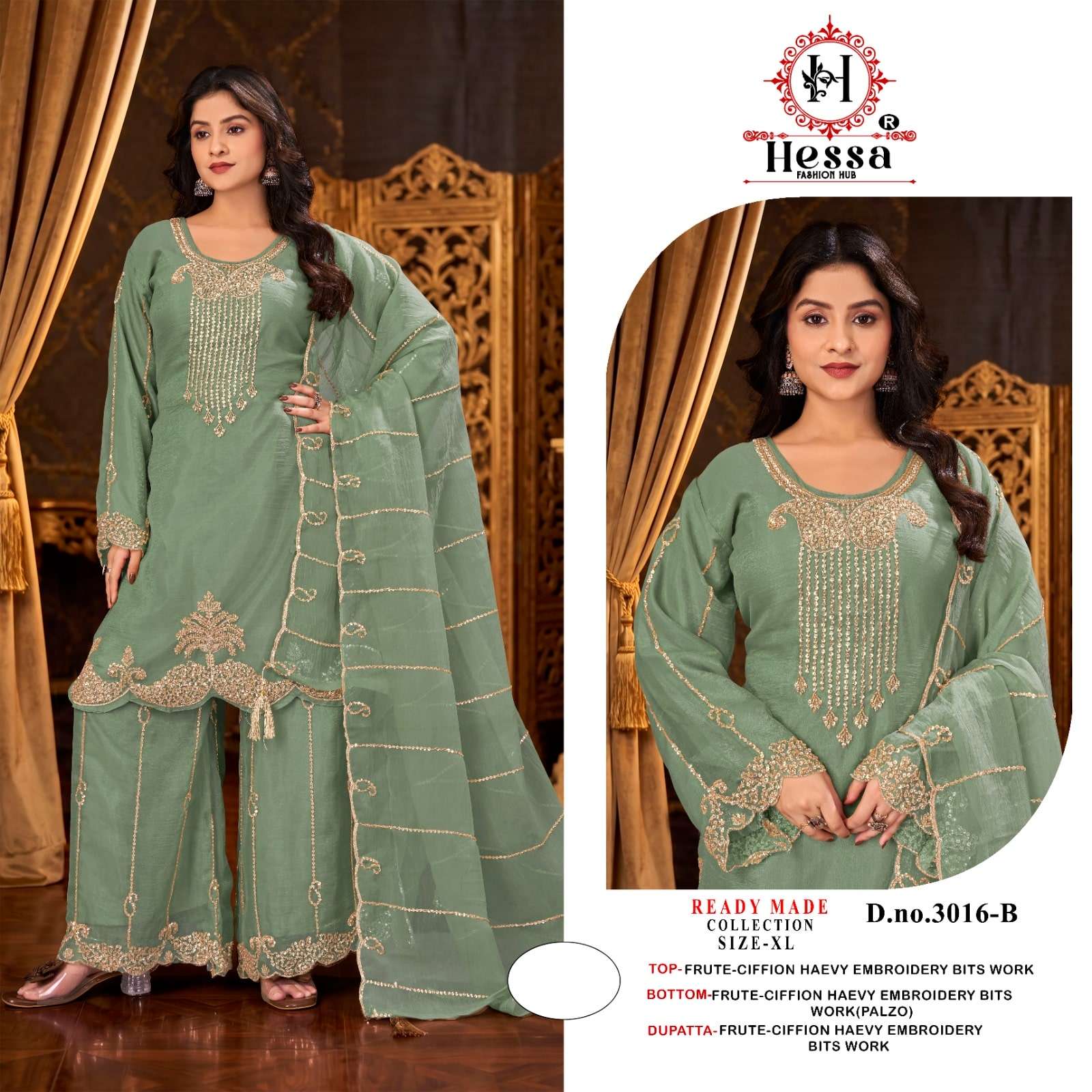 HESSA 3016 Silk Embroidery with Hand Work Pakistani Suit Set
