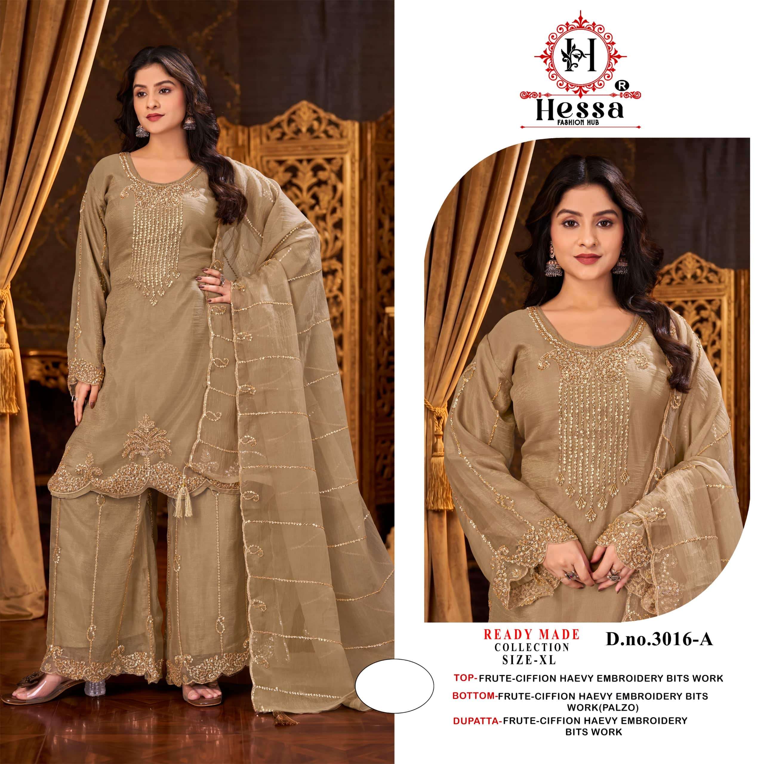 HESSA 3016 Silk Embroidery with Hand Work Pakistani Suit Set