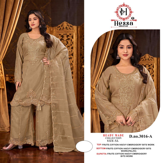 HESSA 3016 Silk Embroidery with Hand Work Pakistani Suit Set