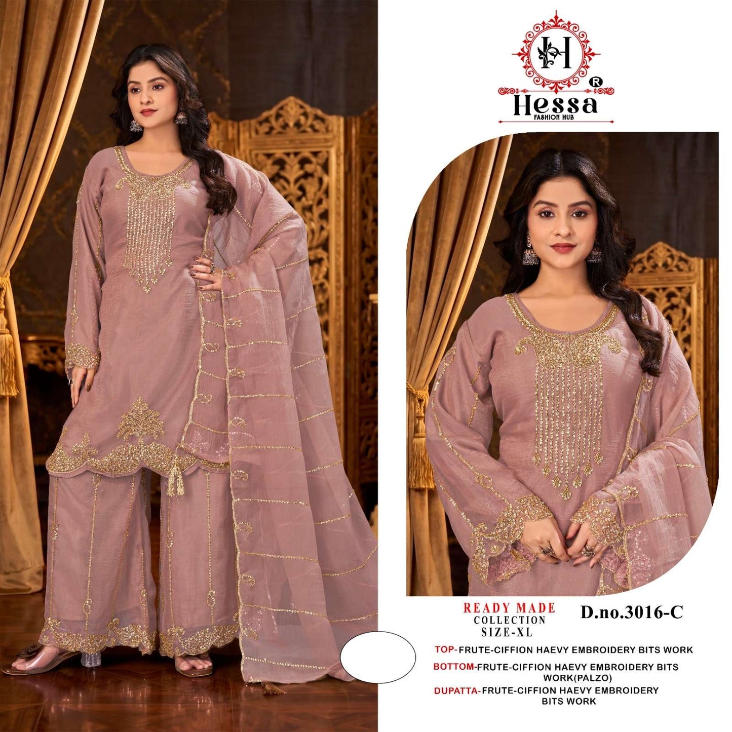 HESSA 3016 Silk Embroidery with Hand Work Pakistani Suit Set