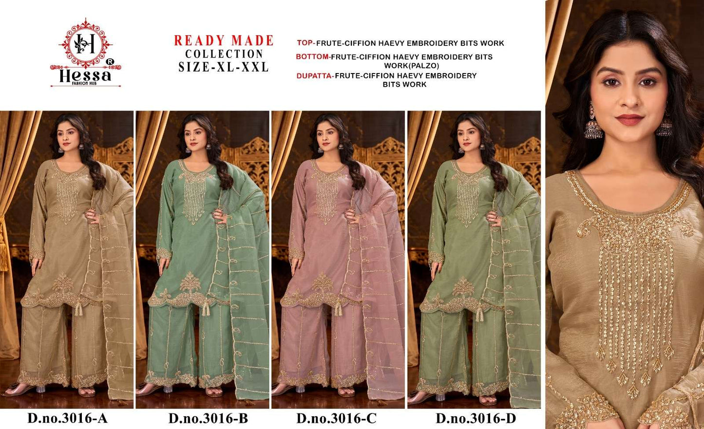 HESSA 3016 Silk Embroidery with Hand Work Pakistani Suit Set