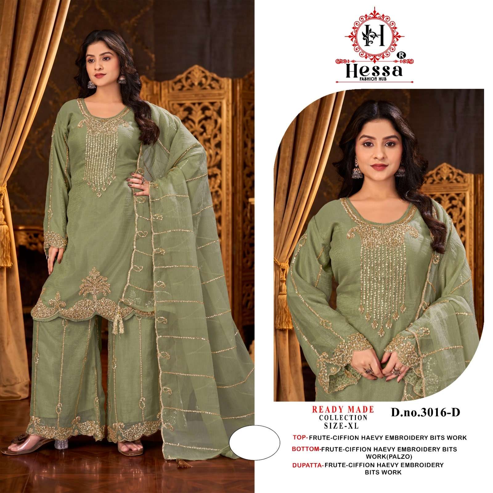HESSA 3016 Silk Embroidery with Hand Work Pakistani Suit Set