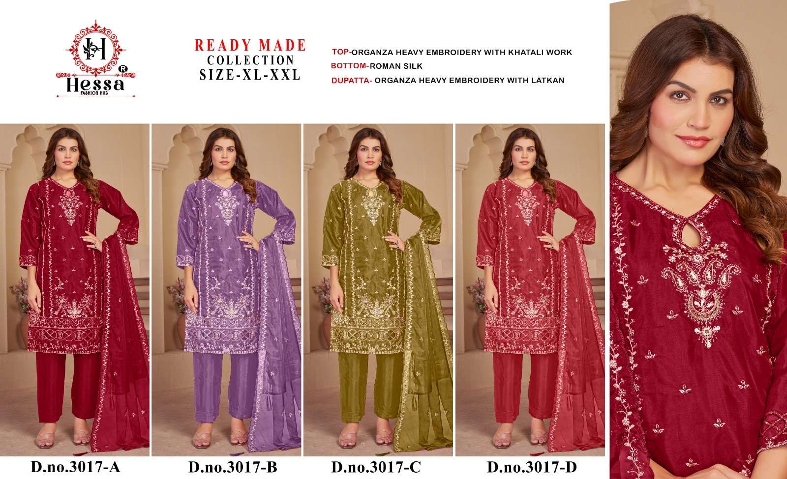 HESSA 3017 Organza Pakistani Suit Set