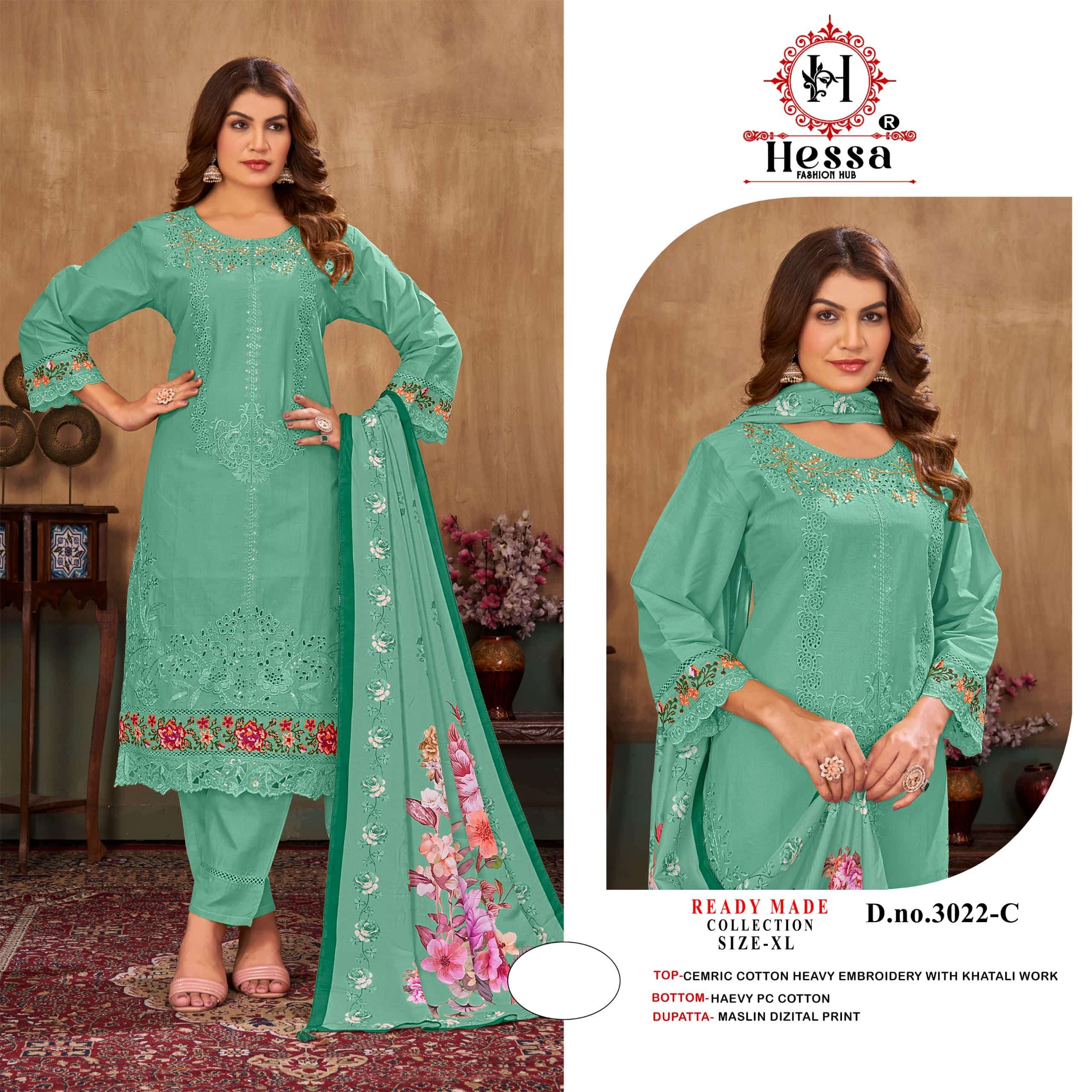 HESSA 3022 Cotton Embroidery with Hand Work Pakistani Suit Set