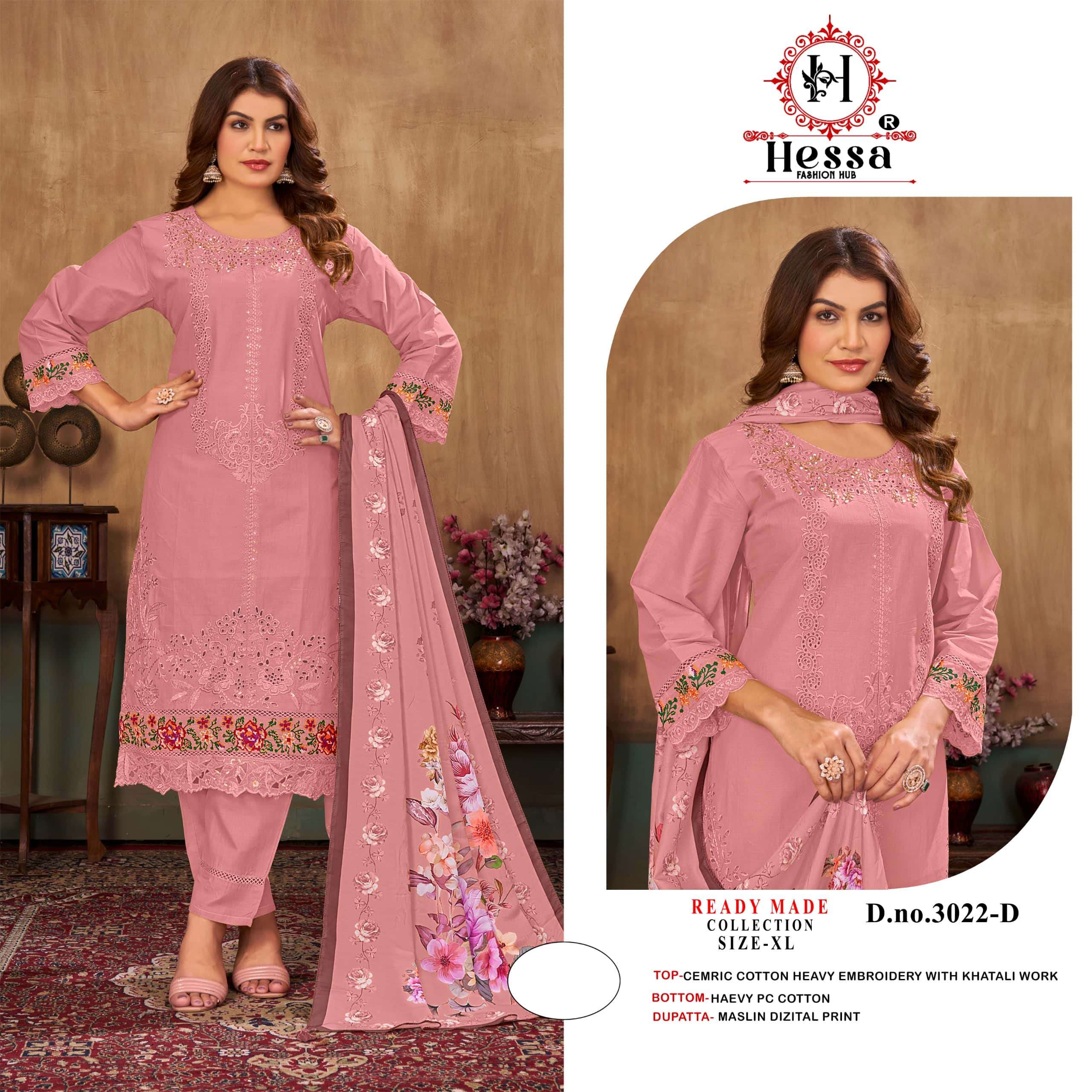 HESSA 3022 Cotton Embroidery with Hand Work Pakistani Suit Set