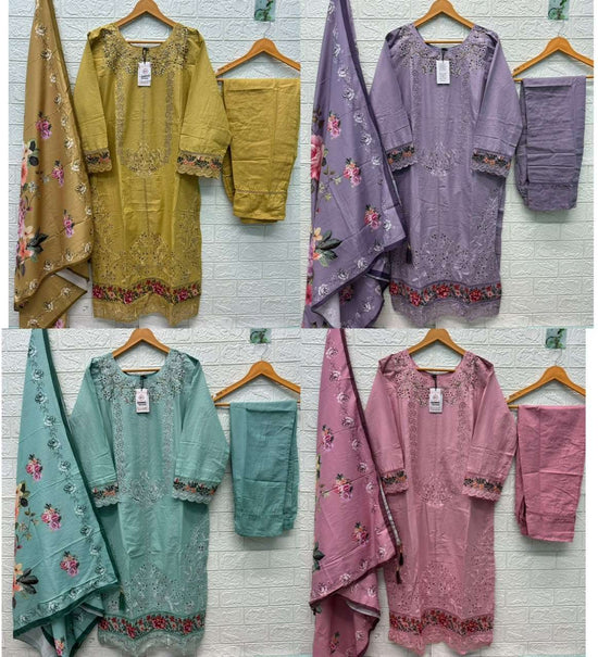 HESSA 3022 Cotton Embroidery with Hand Work Pakistani Suit Set
