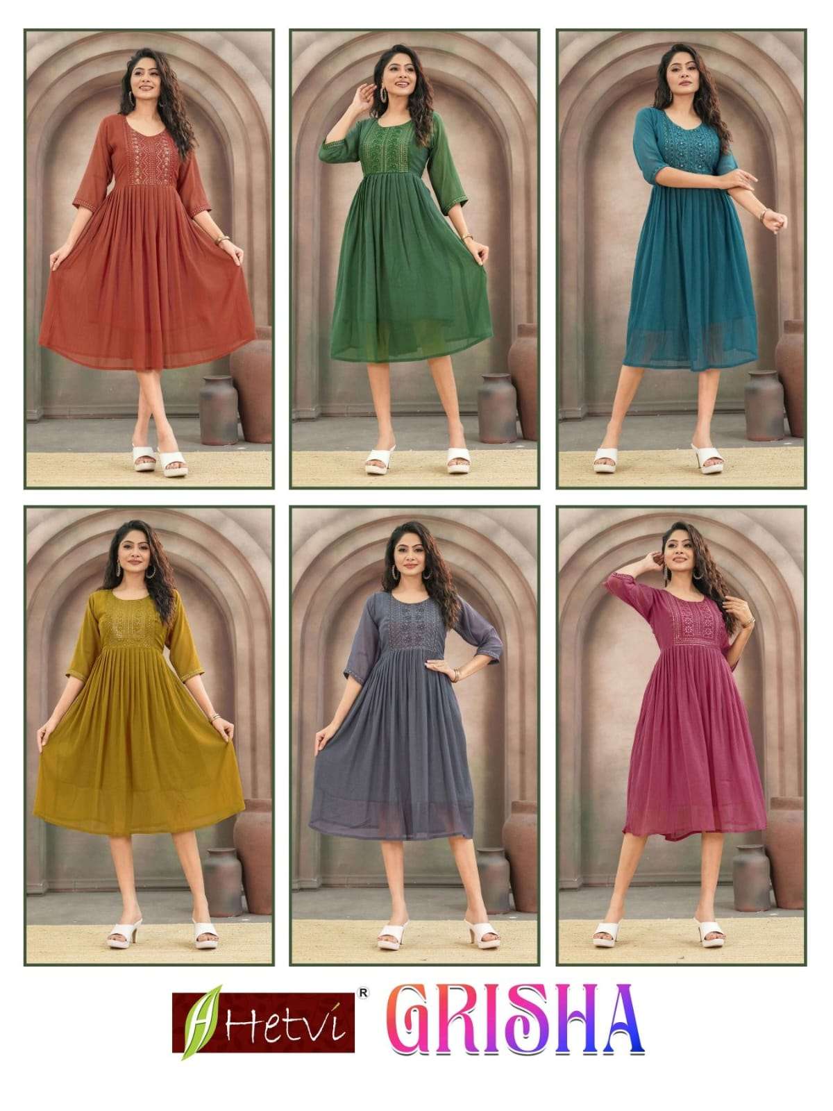 HETVI GRISHA Chiffon Stitched Kurti - Amrah Wholesale