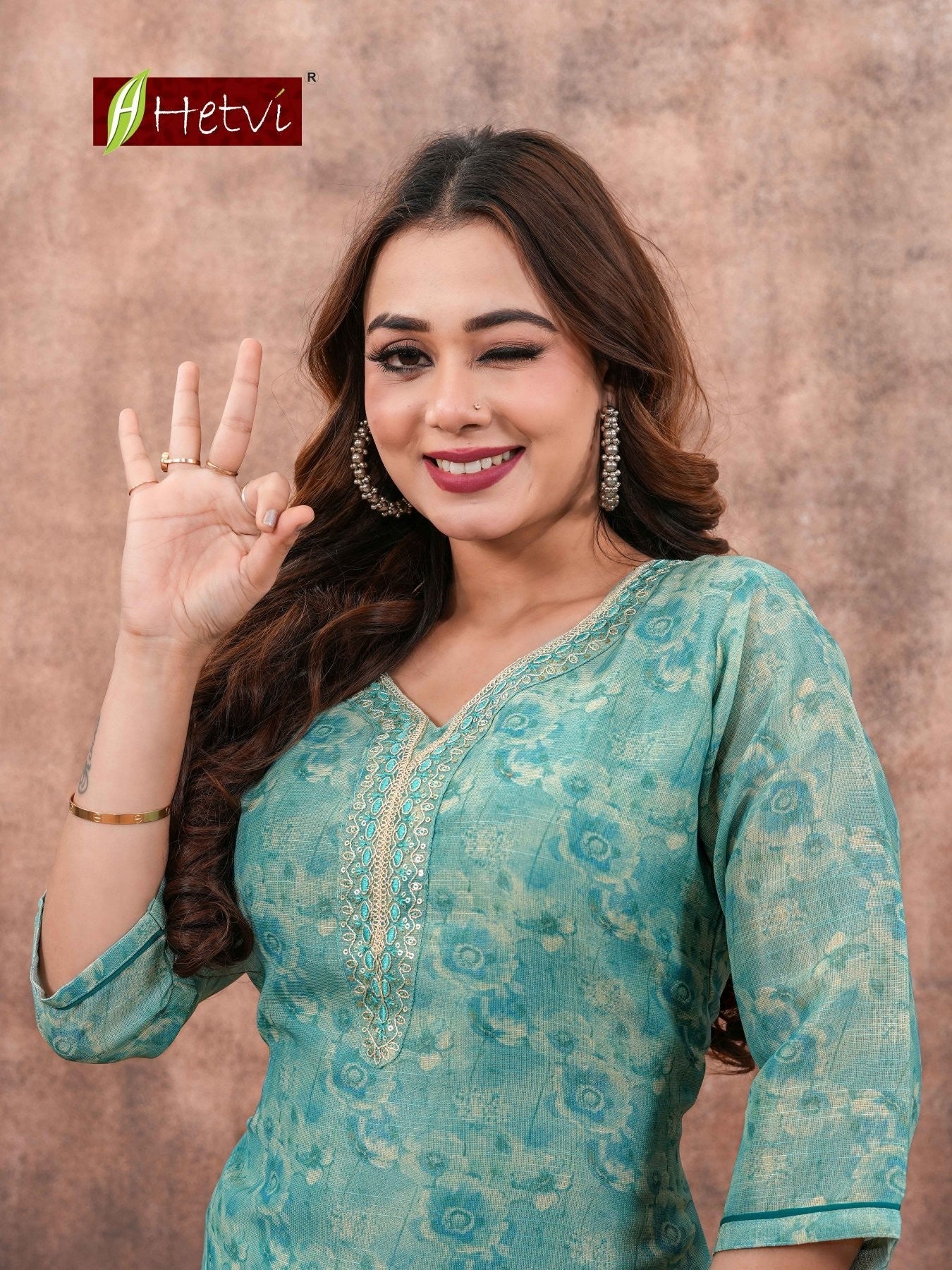 Hetvi Ishika Linen Simmar Digital Printed Embroidered Kurti - Amrah Wholesale