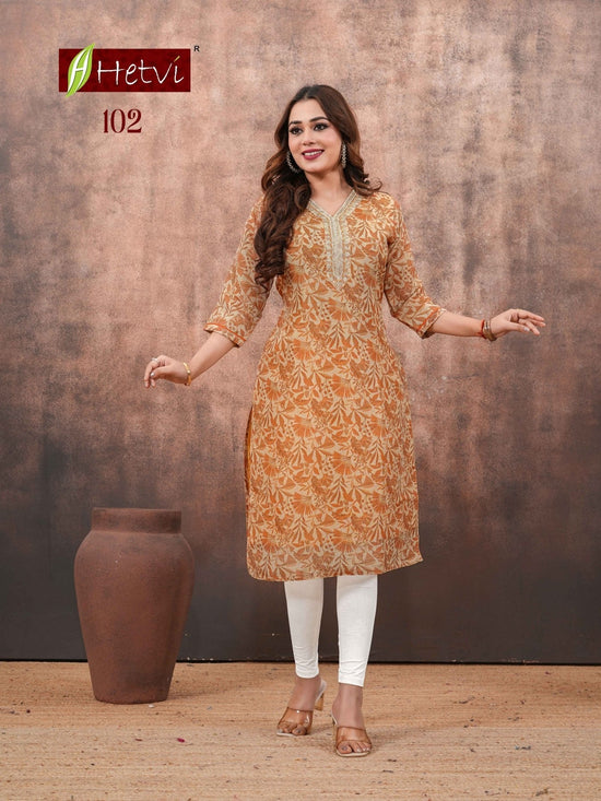 Hetvi Ishika Linen Simmar Digital Printed Embroidered Kurti - Amrah Wholesale