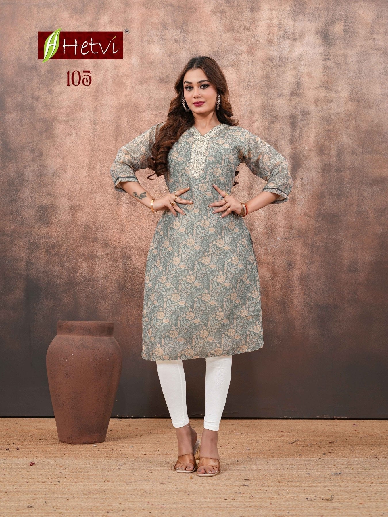 Hetvi Ishika Linen Simmar Digital Printed Embroidered Kurti - Amrah Wholesale
