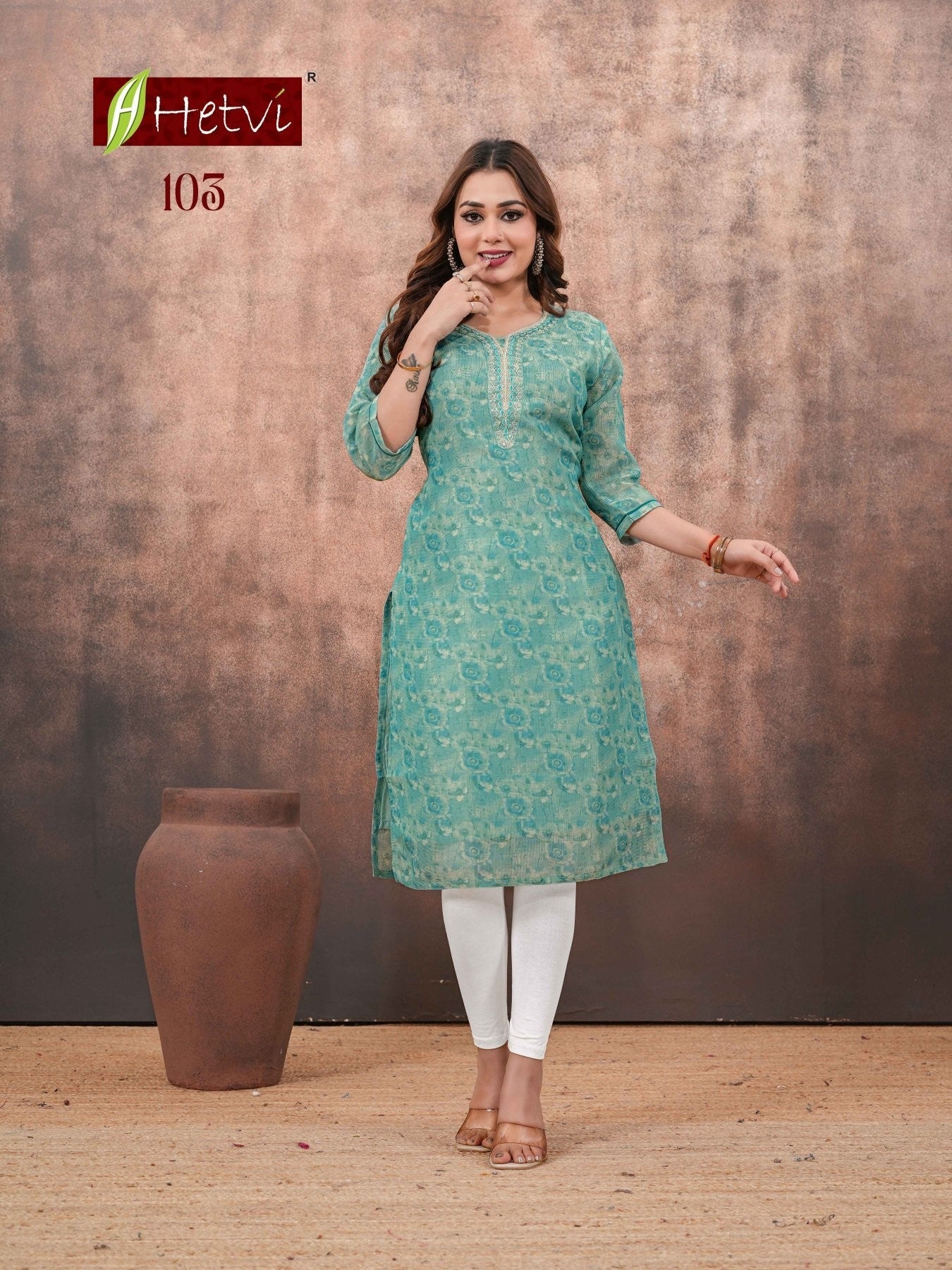 Hetvi Ishika Linen Simmar Digital Printed Embroidered Kurti - Amrah Wholesale