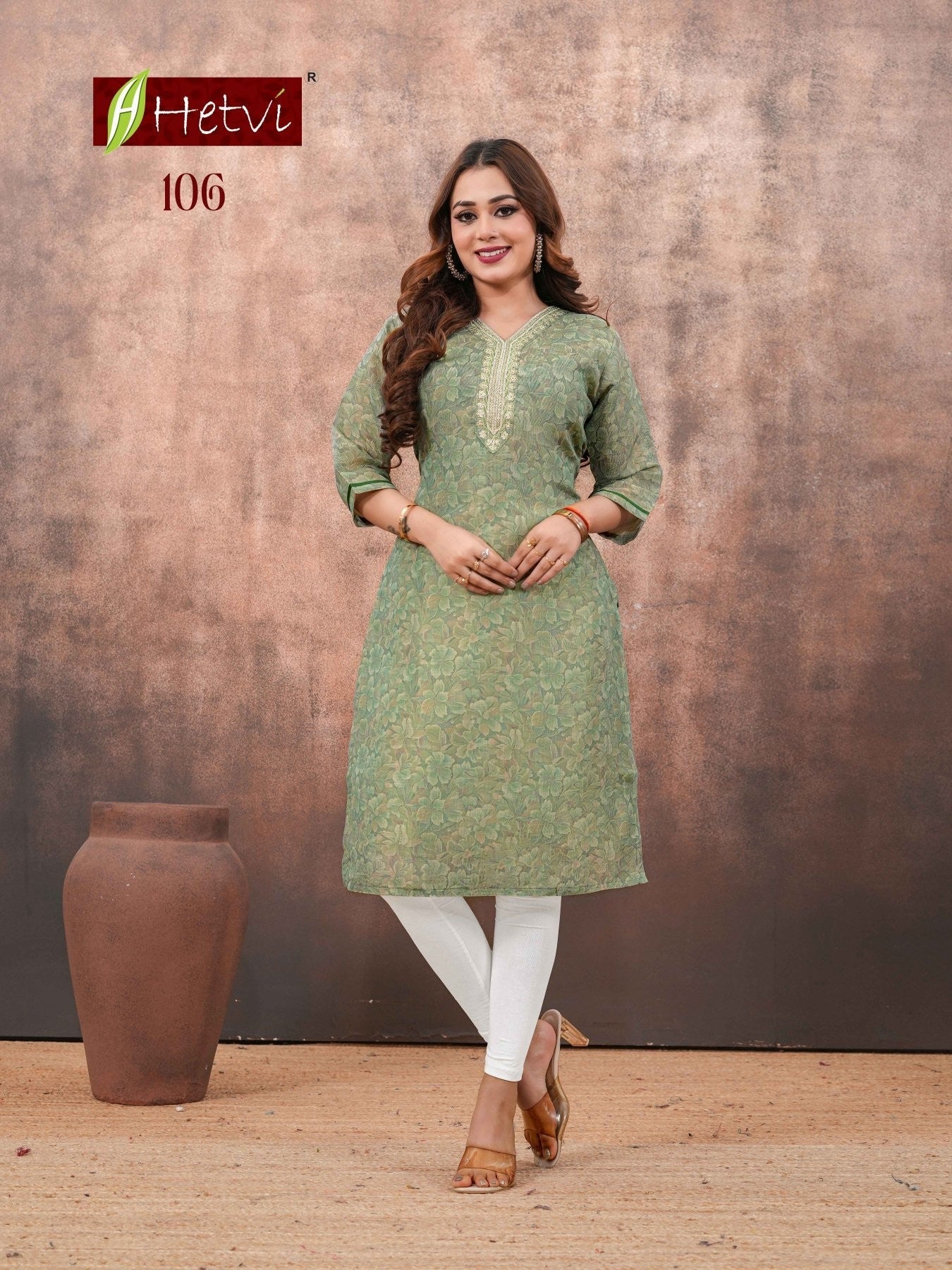 Hetvi Ishika Linen Simmar Digital Printed Embroidered Kurti - Amrah Wholesale