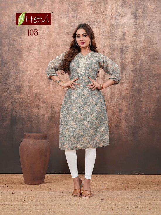 Hetvi Ishika Linen Simmar Digital Printed Embroidered Kurti