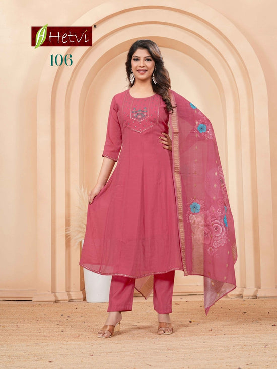 Hetvi Raylee Mal Chanderi Embroidered Kurti Pant Dupatta Set - Amrah Wholesale