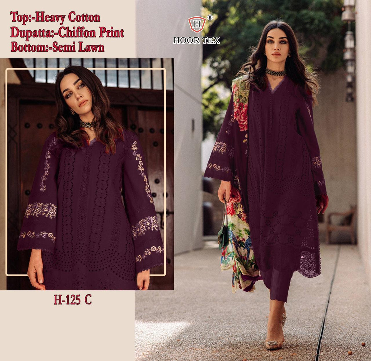 Hoor Tex 125 A And C Cotton Embroidered Pakistani Suit Set - Amrah Wholesale