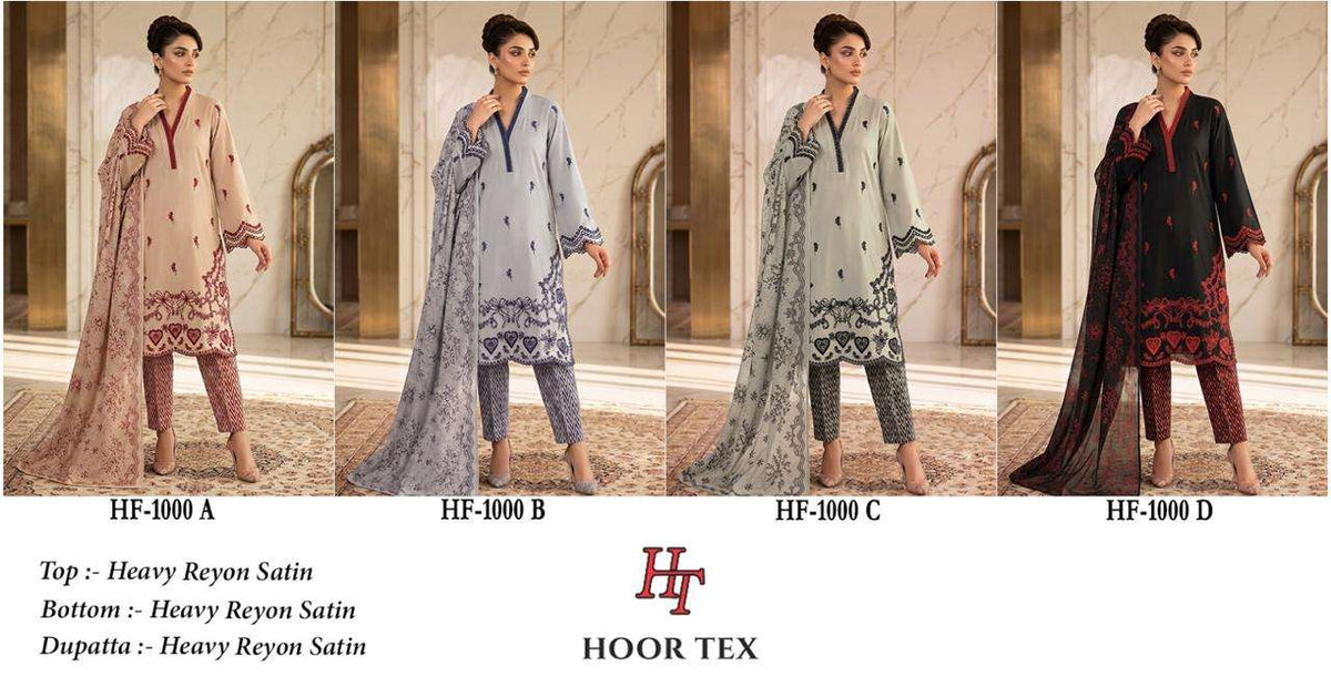 Hoor Tex HF-1000 Rayon Satin Stitched Pakistani Suit Set