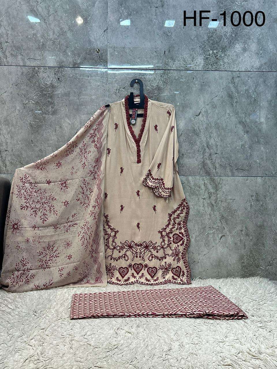 Hoor Tex HF-1000 Rayon Satin Stitched Pakistani Suit Set