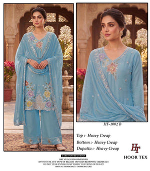 Hoor Tex HF-1002 Crepe Embroidered Stitched Pakistani Suit Set
