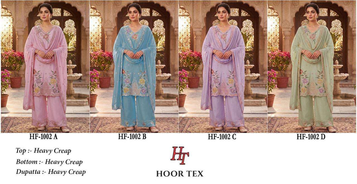 Hoor Tex HF-1002 Crepe Embroidered Stitched Pakistani Suit Set