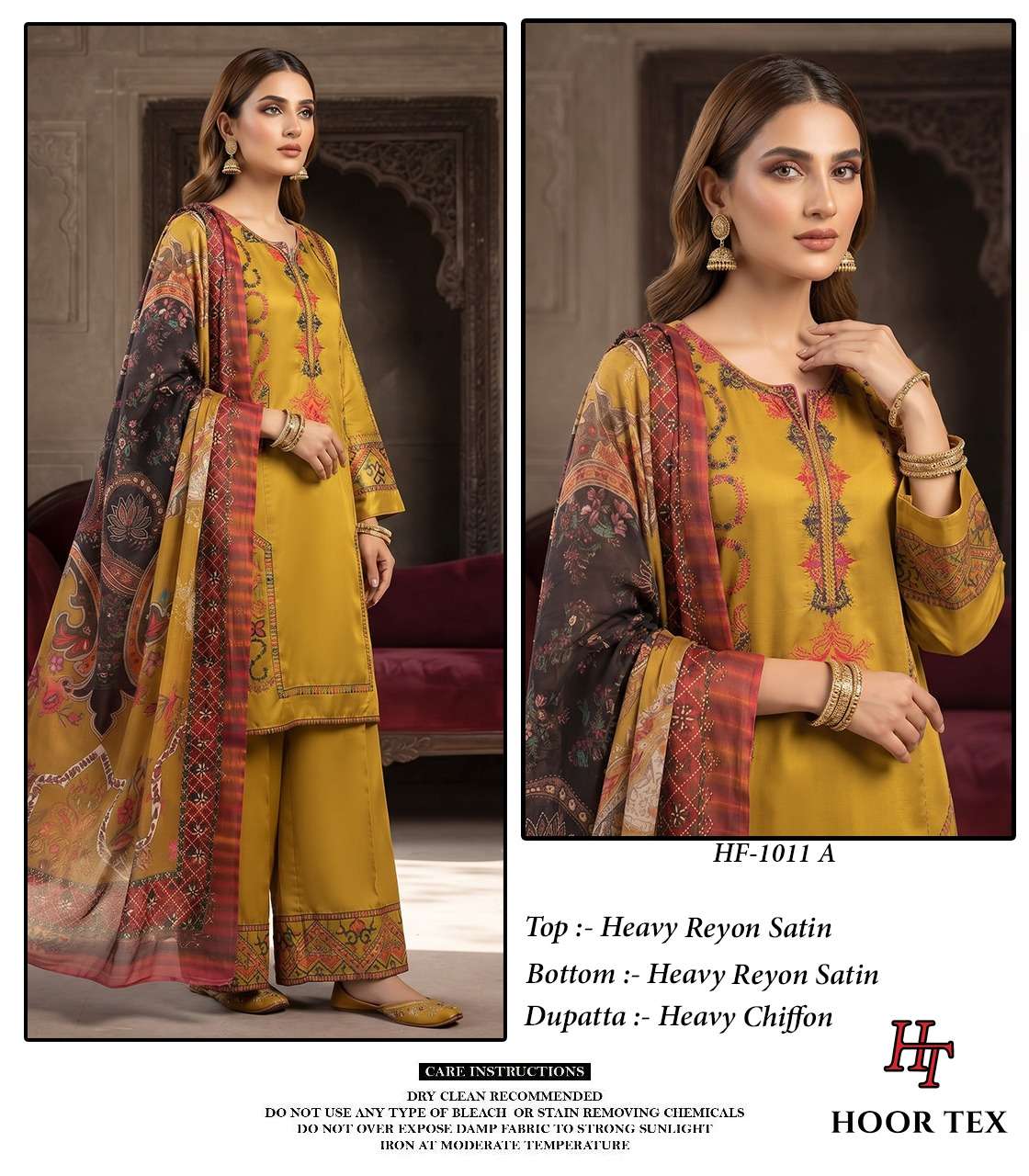 HOOR TEX HF-1011 Rayon Satin Printed Stitched Pakistani Suit