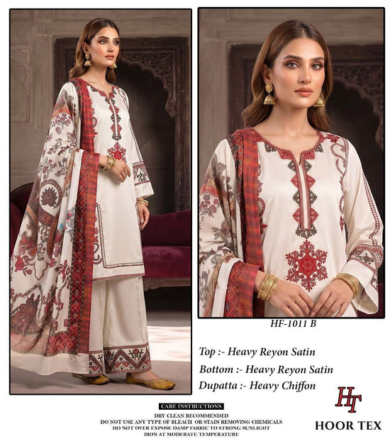 HOOR TEX HF-1011 Rayon Satin Printed Stitched Pakistani Suit
