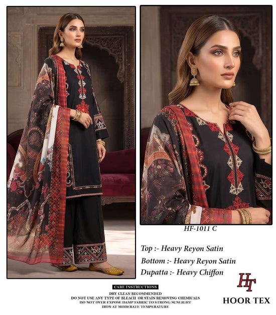 HOOR TEX HF-1011 Rayon Satin Printed Stitched Pakistani Suit