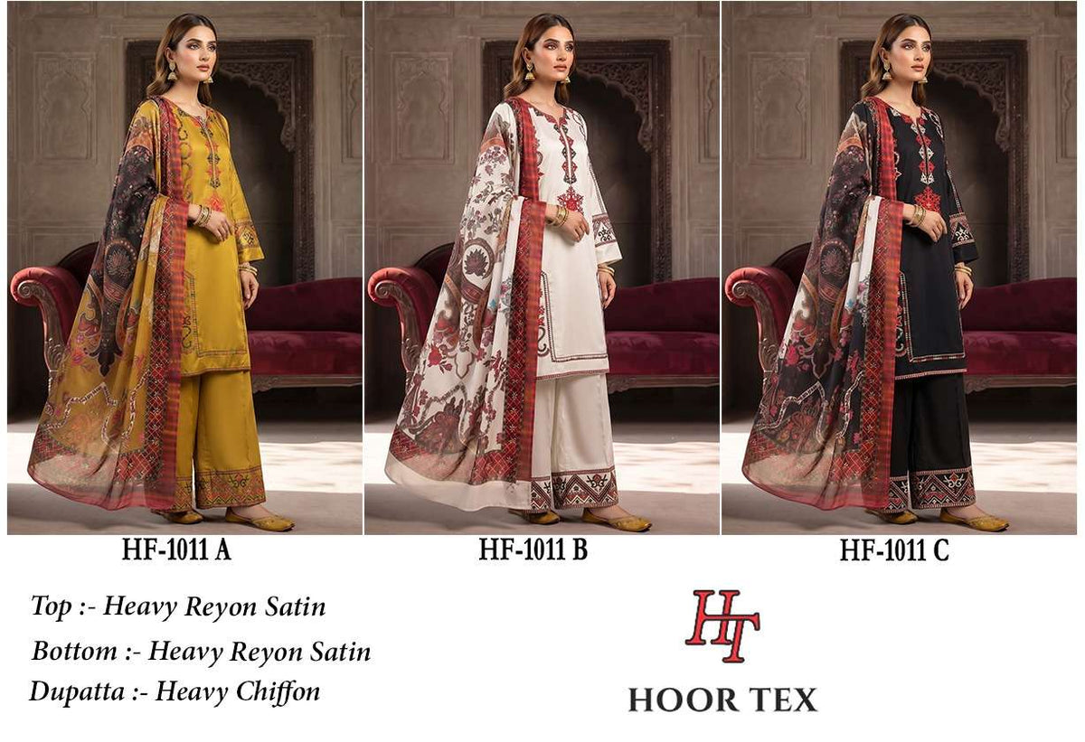 HOOR TEX HF-1011 Rayon Satin Printed Stitched Pakistani Suit
