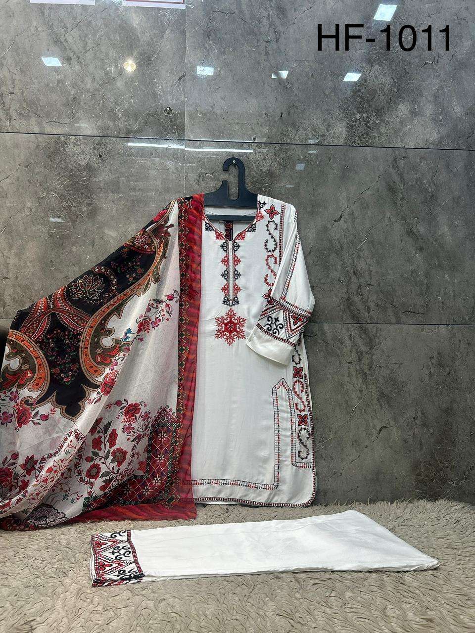 HOOR TEX HF-1011 Rayon Satin Printed Stitched Pakistani Suit