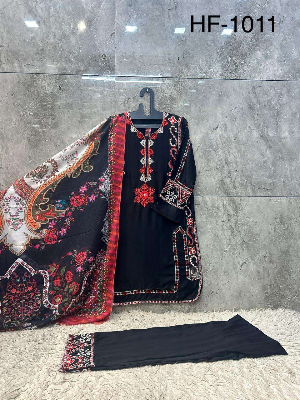 HOOR TEX HF-1011 Rayon Satin Printed Stitched Pakistani Suit