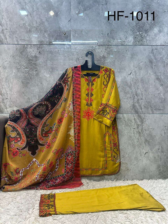 HOOR TEX HF-1011 Rayon Satin Printed Stitched Pakistani Suit
