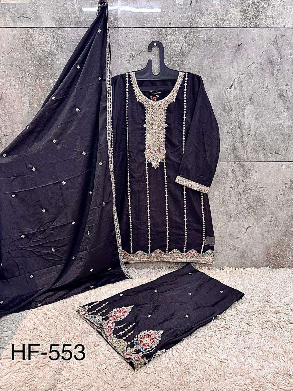 Hoor Tex HF-553 A To D Series Chinon Embroidery Stitched Pakistani Suit Set - Amrah Wholesale