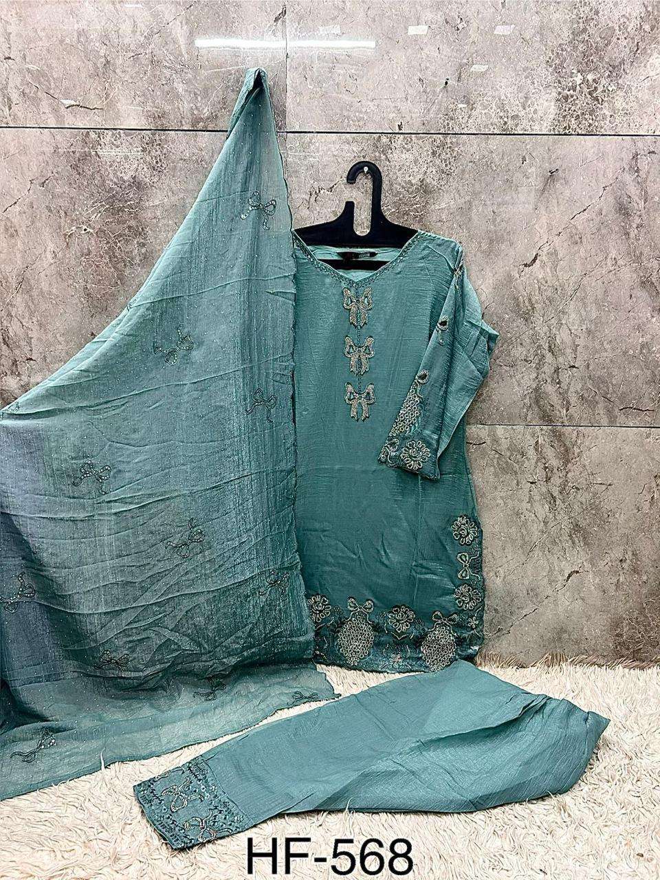 HOOR TEX HF-568 Crunchy Embroidered Pakistani Suit Set - Amrah Wholesale