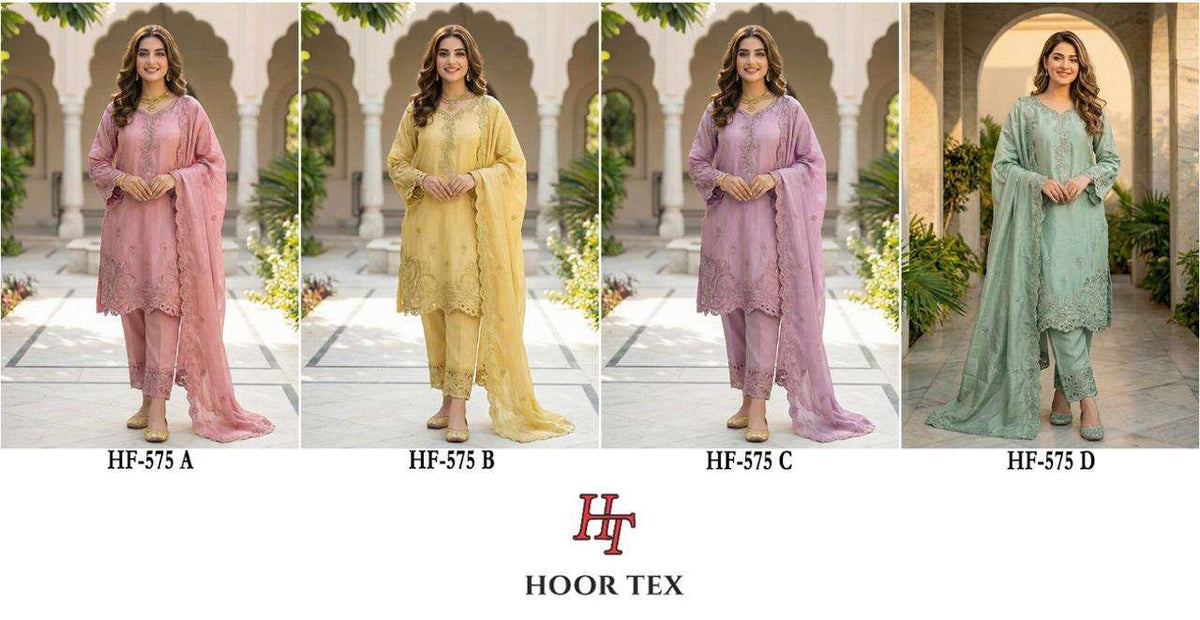 HOOR TEX HF - 575 Fancy Embroidery Dress Material - Amrah Wholesale