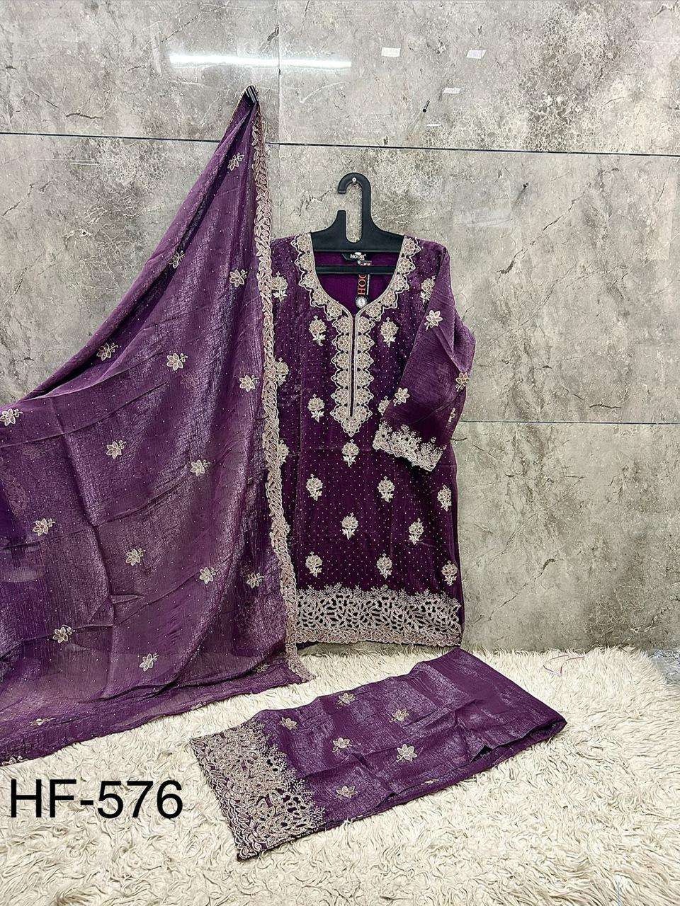 Hoor Tex HF - 576 Crunch Silk Pakistani Suit Wholesale - Amrah Wholesale
