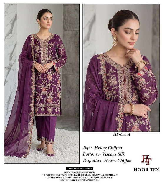 HOOR TEX HF-635 Chiffon Embroidered Pakistani Suit Set