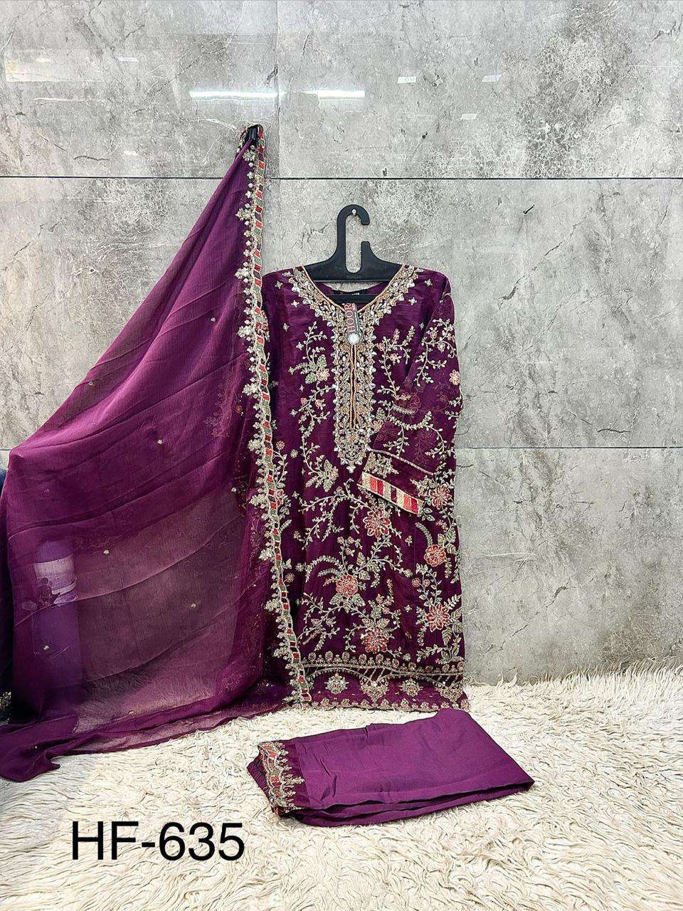 HOOR TEX HF-635 Chiffon Embroidered Pakistani Suit Set