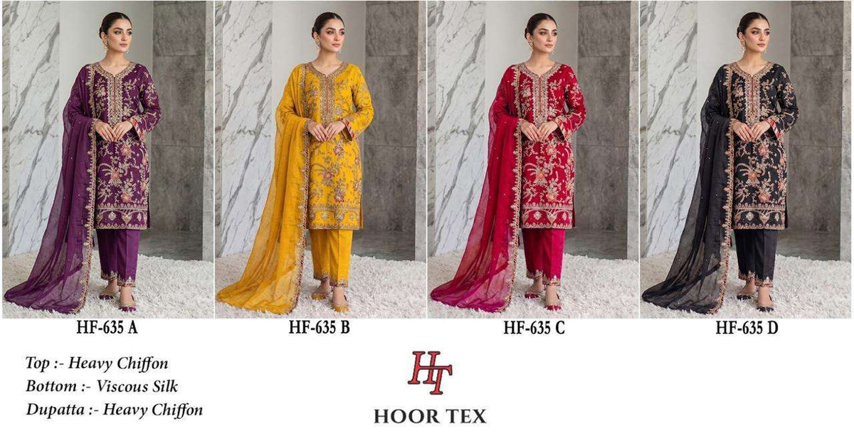 HOOR TEX HF-635 Chiffon Embroidered Pakistani Suit Set