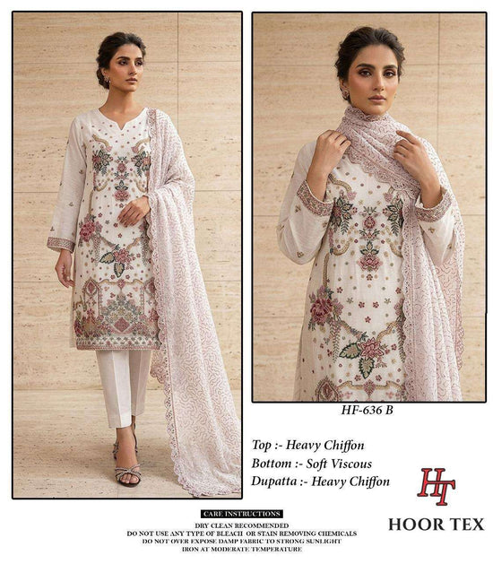 Hoor Tex HF-636 Chiffon Embroidered Pakistani Suit Set - Amrah Wholesale