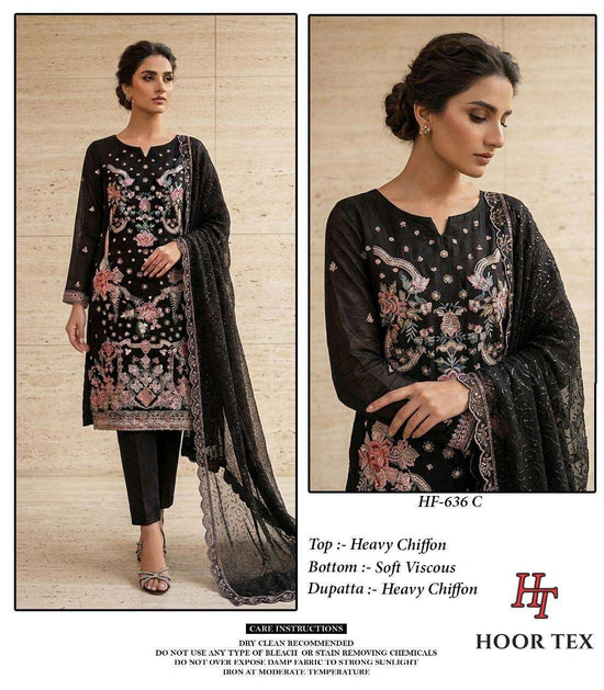 Hoor Tex HF-636 Chiffon Embroidered Pakistani Suit Set - Amrah Wholesale