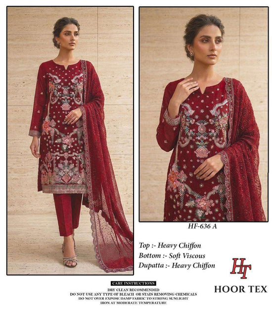 Hoor Tex HF-636 Chiffon Embroidered Pakistani Suit Set - Amrah Wholesale