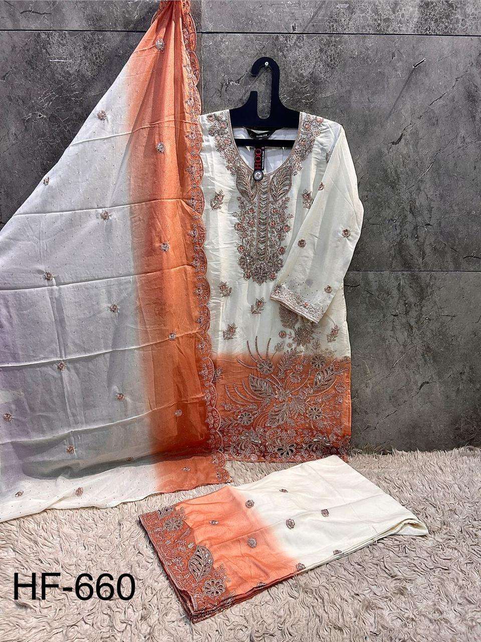 Hoor Tex HF-660 Shimmer Embroidery Fully Stitched Luxury Pakistani Suit Set - Amrah Wholesale