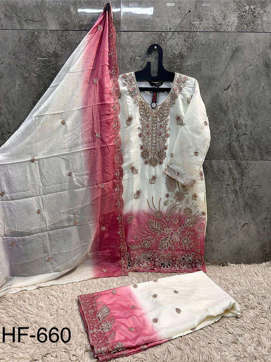 Hoor Tex HF-660 Shimmer Embroidery Fully Stitched Luxury Pakistani Suit Set - Amrah Wholesale
