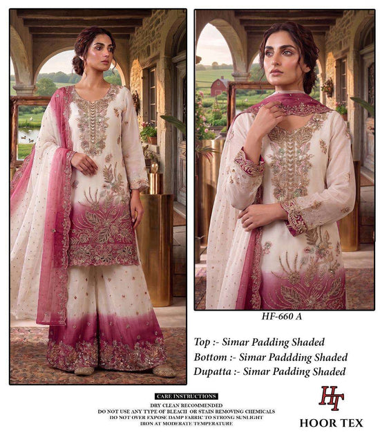 Hoor Tex HF-660 Shimmer Embroidery Fully Stitched Luxury Pakistani Suit Set - Amrah Wholesale