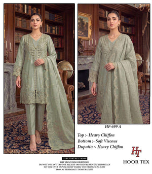 HOOR TEX HF-699 Chiffon Embroidered Pakistani Suit Set - Amrah Wholesale