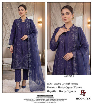 HOOR TEX HF-707 Crystal Viscose Embroidered Salwar Suit Set - Amrah Wholesale