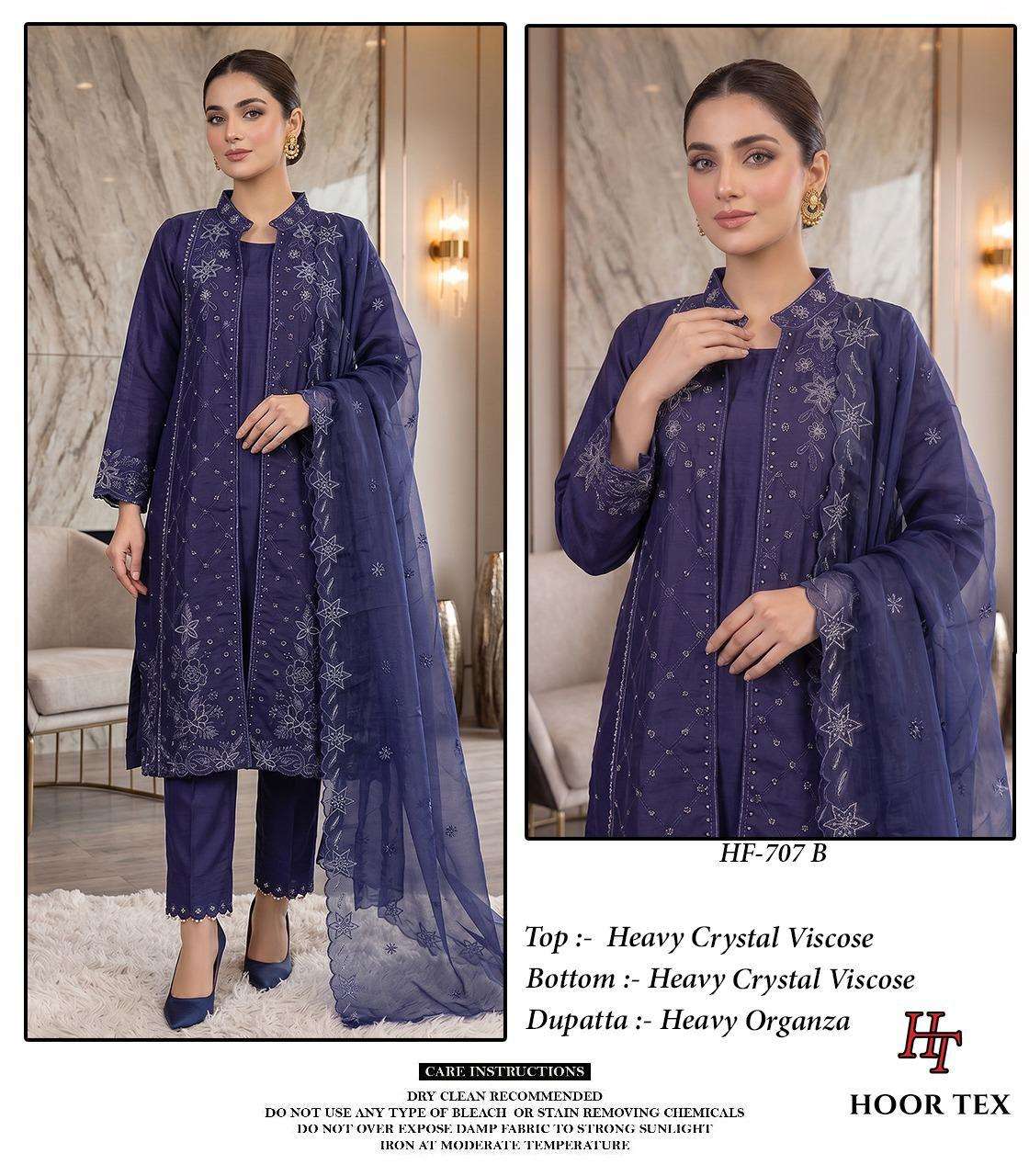 HOOR TEX HF-707 Crystal Viscose Embroidered Salwar Suit Set - Amrah Wholesale