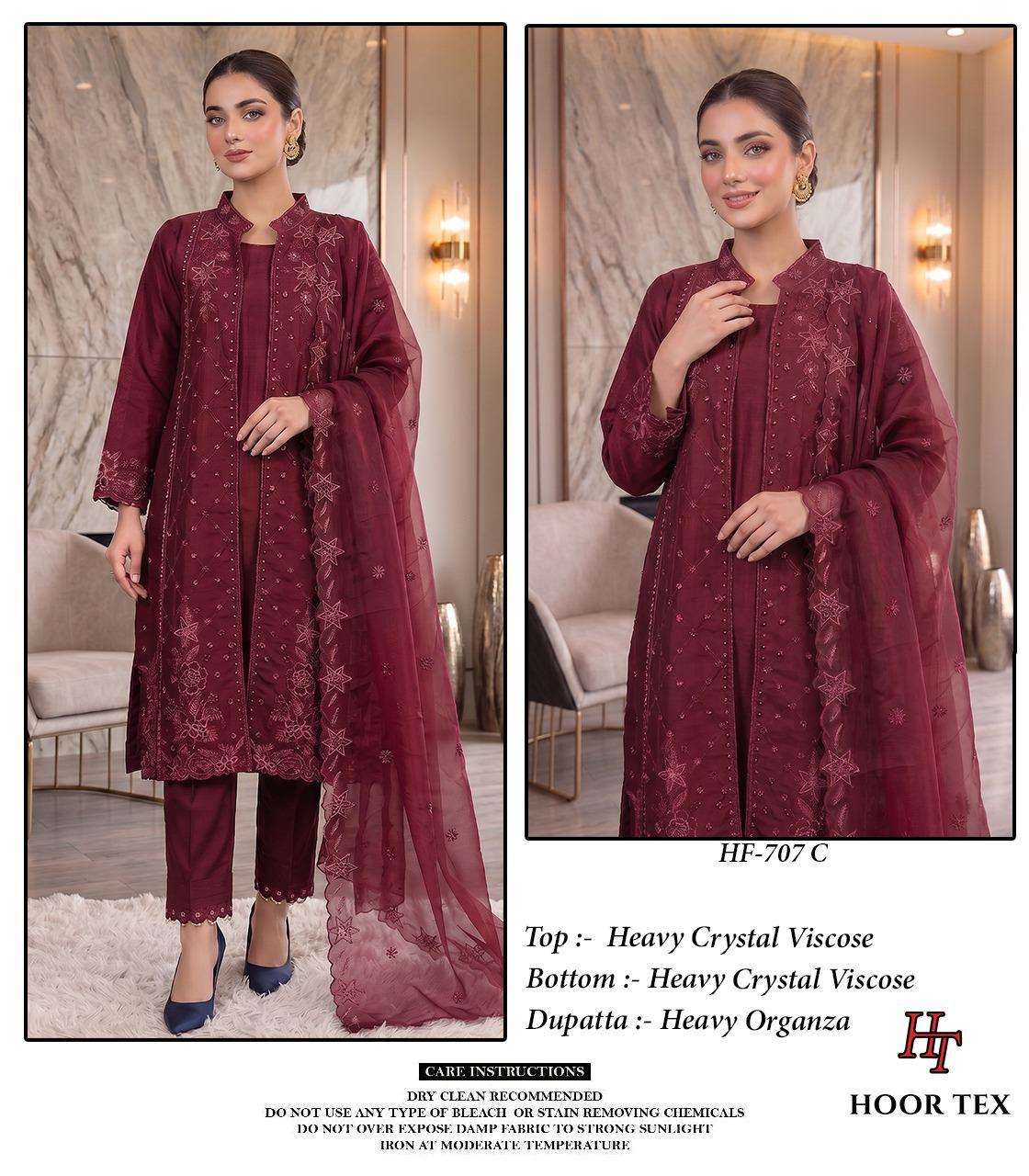 HOOR TEX HF-707 Crystal Viscose Embroidered Salwar Suit Set - Amrah Wholesale